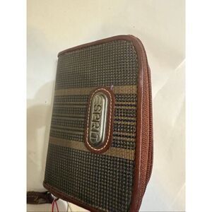 Esprit Women's Stripe Zip Around Compact Coin Wallet Purse Brown NWT